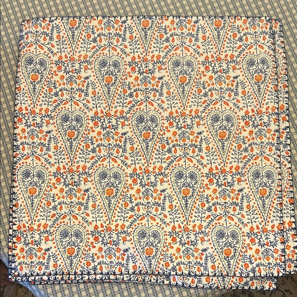 Three John Robshaw Blue and Orange Floral Linen Cotton Blend Euro Pillow Shams - Picture 1 of 13
